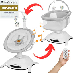 Lionelo Bella Set 2in1 - Wipstoel & Reiswieg - 360° Draaibaar - 6 Schommelstanden - 5 Snelheden - Rugleuning 3 Posities - Nachtmodus - 12 Melodieën - Grijs