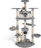 tectake® Fippi - Kattenkrabpaal - 201 cm - 2 kattenhuizen 4 platformen - Grijs/Wit