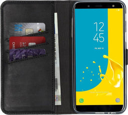 Selencia Hoesje Geschikt voor Samsung Galaxy J6 Hoesje Met Pasjeshouder - Selencia Echt Lederen Bookcase - Zwart