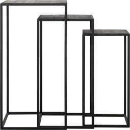 DTP Home Columns Sirius BLACK, set of 3,60x30x30 cm / 70x36x36 cm / 80x42x42 cm, recycled teakwood