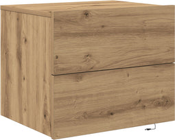 vidaXL - Nachtkastje - met - LED - Muurbevestigde - Ambachtelijke - Eik - 50x39x41 - cm