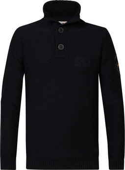 Petrol Industries - Heren Pullover - Fijngebreid V-hals 100% katoen - Zwart - Maat XL