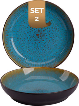 Palmer Bord diep Lotus 21 cm Turquoise Zwart Stoneware 2 stuks