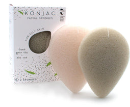 Owl & Bee® Konjac gezichtssponzen - Voor vette huid - Met Franse groene klei en aloe vera - 2 stuks - Vegan gecertifieerd