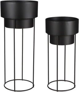 Mica Decorations Bloempot op Standaard - H91xØ38cm - Zwart - Set van 2