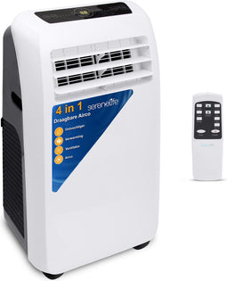Serenelife Mobiele Air conditioner, Draagbare 3-in-1 Airconditioner met Ontvochtigerfunctie, Mobiele Airco met Ventilatorstand, Afstandsbediening, Compleet Raammontage Uitlaatkit,9K BTU+VERWARMING