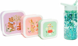 BEAU by Bo Petit Monkey Snackdozen + Drinkfles Animals Picnic/Glitter Back to School set - Groen