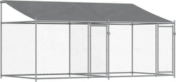 vidaXL - Hondenhok - met - dak - en - deuren - 4x2x2 - m - gegalvaniseerd - staal - grijs