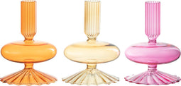 J-Line kandelaar Ufo - glas - oranje/roze/oker - 3 stuks