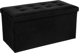Lysandre dubbel opvouwbare fluwelen poef - Zwart - L 75,7 x D 37,5 x H 38 cm