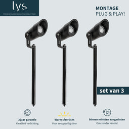Lyslight Ilva Prikspot Set van 3 - Tuinspots voor buiten - Binnen minuten aangesloten - Aluminium buitenverlichting - Milieuvriendelijk Alternatief voor Zonne-energie Tuinverlichting