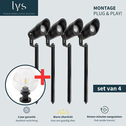 Lyslight Ilva Prikspot Set van 4 - Tuinspots voor buiten - Binnen minuten aangesloten - Aluminium buitenverlichting - Milieuvriendelijk Alternatief voor Zonne-energie Tuinverlichting