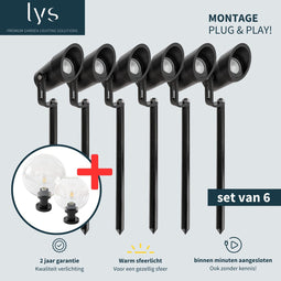 Lyslight Ilva Prikspot Set van 6 - Zwarte Tuinspots voor buiten - Binnen minuten aangesloten - Aluminium buitenverlichting - Milieuvriendelijk Alternatief voor Zonne-energie Tuinverlichting