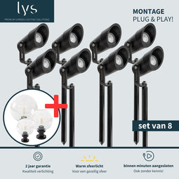 Lyslight Ilva Prikspot Set van 8 - Zwarte Tuinverlichting - Binnen minuten aangesloten - Aluminium buitenverlichting - Milieuvriendelijk Alternatief voor Zonne-energie Tuinverlichting