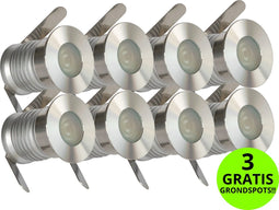 Lyslight Olan Grondspot Voordeelset - Tuinverlichting - 8 Aluminium/RVS Spots - Plug and Play - Laagspanning 24V