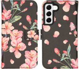 iMoshion Hoesje Geschikt voor Samsung Galaxy S22 Hoesje Met Pasjeshouder - iMoshion Design Softcase Bookcase - Zwart / Blossom Watercolor Black