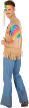 Dressforfun - Herenkostuum Hippie Peace - Elastisch Jersey T-shirt Broek met Olifantenpijpen Vest