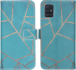 iMoshion Hoesje Geschikt voor Samsung Galaxy A51 Hoesje Met Pasjeshouder - iMoshion Design Softcase Bookcase - Goud / Meerkleurig / Blauw / Blue Graphic