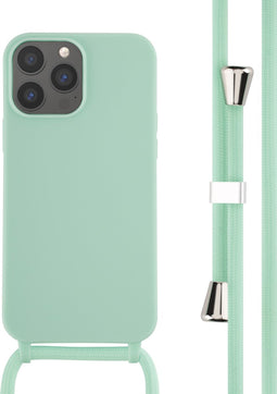 iMoshion Hoesje Geschikt voor iPhone 13 Pro Max Hoesje Met Koord - iMoshion Siliconen hoesje met koord - Mintgroen