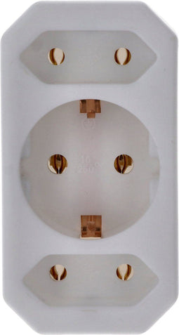 Multistekker 2x Euro en 1x beveiligingscontact wit verticaal