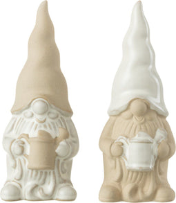 J-Line figuur Kabouter Gieter - porselein - wit/beige - small - 2 stuks