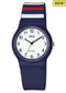 Q&Q V06A-006VY - Horloge - Sport - Analoog - Dames - Vrouwen - Plastic band - Rond - Kunststof - Cijfers - DonkerBlauw- Rood - Wit - Strepen - 10 ATM