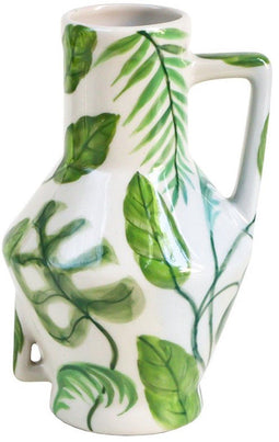 Return to Sender | Vaas Small 15 cm Jungle print handgeschilderd met handvat - Bloemenvaasje - klein vaasje