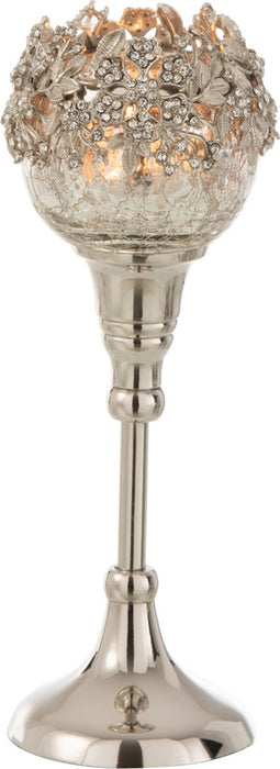J-Line theelichthouder Op Voet Juweel - aluminium/glas - zilver - small