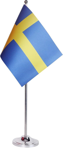 AZ FLAG TL_195 - Tafelvlag Zweden - Satijn 22 x 15 cm - Met metalen basis en paal