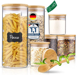 GREEN BEE - Set van 6 grote voorraadpotten - Luchtdicht en vaatwasserbestendig - 2x1500ml + 4x650ml (set van 6)