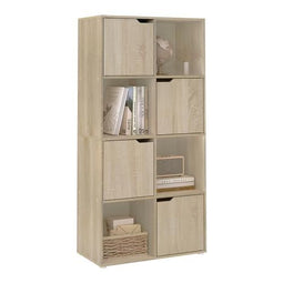 Woltu Boekenkast SK039hei - Opbergkast met 8 Vakken en 4 Deuren - Spaanplaat Licht Eiken - 60x30x120