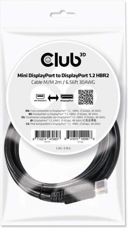 Club3D CAC-2163 - Mini DisplayPort naar DisplayPort Adapterkabel - 2 m - Zwart