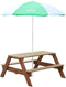 AXI Nick Picknicktafel in Bruin met Parasol in Groen/Wit - Picknick tafel voor kinderen van FSC hout
