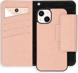 Selencia Hoesje Geschikt voor iPhone 13 Hoesje Met Pasjeshouder - Selencia Surya 2-in-1 Uitneembare Vegan Lederen Bookcase - Roze