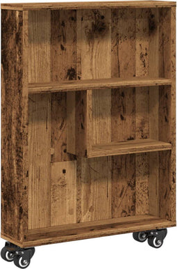 vidaXL - Opbergtrolley - smal - 48x13x68 - cm - bewerkt - hout - oud - houtkleurig
