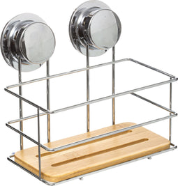 5Five Doucherekje/badkamerrekje - metaal/bamboe hout - zuignappen - 19 x 12 x 18 cm - shampoo/douchegel