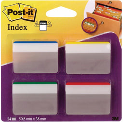 Post-it® Index Strong - Voor Hangmappen - Blauw, Groen, Rood, Geel