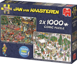 Jan van Haasteren - Puzzel - Kerstdiner & Kerstbomenmarkt - 2x1000 stukjes (2 stuks)
