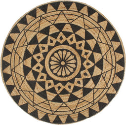 vidaXL - Vloerkleed - handgemaakt - met - zwarte - print - 90 - cm - jute