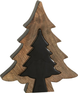 J-Line decoratie Kerstboom Puzzel - hout - zwart/naturel - small