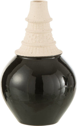 J-Line vaas Hals Hoog - keramiek - zwart/beige - small - 26 cm hoog