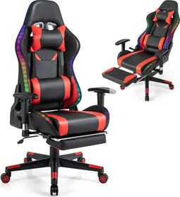 COSTWAY Gaming Chair met RGB LED's & Uitschuifbare Voetensteun