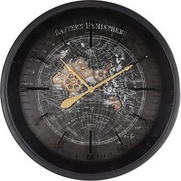 Wereldklok Hessel - klok zwart goud - tandwiel klok 80cm
