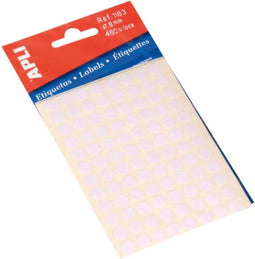 Apli ronde etiketten in etui diameter 8 mm, wit, 480 stuks, 96 per blad (1183)