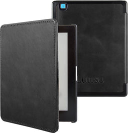 Lunso Geschikt voor Kobo Aura Edition 2 hoes (6 inch) - Leren sleepcover - Zwart