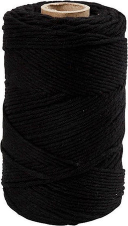 Creativ Company Macramé Koord, L: 198 m, 2 mm, Zwart, 330 gr, 1 Rol