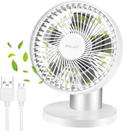 USB-ventilator, mini stille elektrische ventilator, bureauventilator aangedreven door USB en 2600 mAh oplaadbare batterijen, traploze kleine desktopventilator voor auto, sportschool, kantoor, buiten, reizen, kamperen (wit)