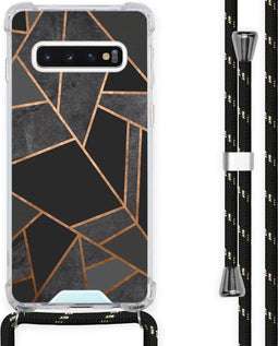 iMoshion Hoesje Geschikt voor Samsung Galaxy S10 Hoesje Met Koord - iMoshion Design Hoesje met Koord - Zwart / Meerkleurig / Goud / Black Graphic
