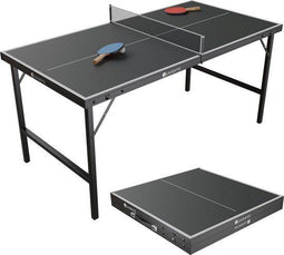 Juskys Mini Tafeltennistafel Flexi - Opklapbaar - Compact - Zwart / Zilver - 152 x 71 x 71 cm