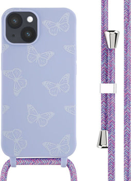 iMoshion Hoesje Geschikt voor iPhone 14 Hoesje Met Koord - iMoshion Siliconen design hoesje met koord - Meerkleurig / Butterfly
